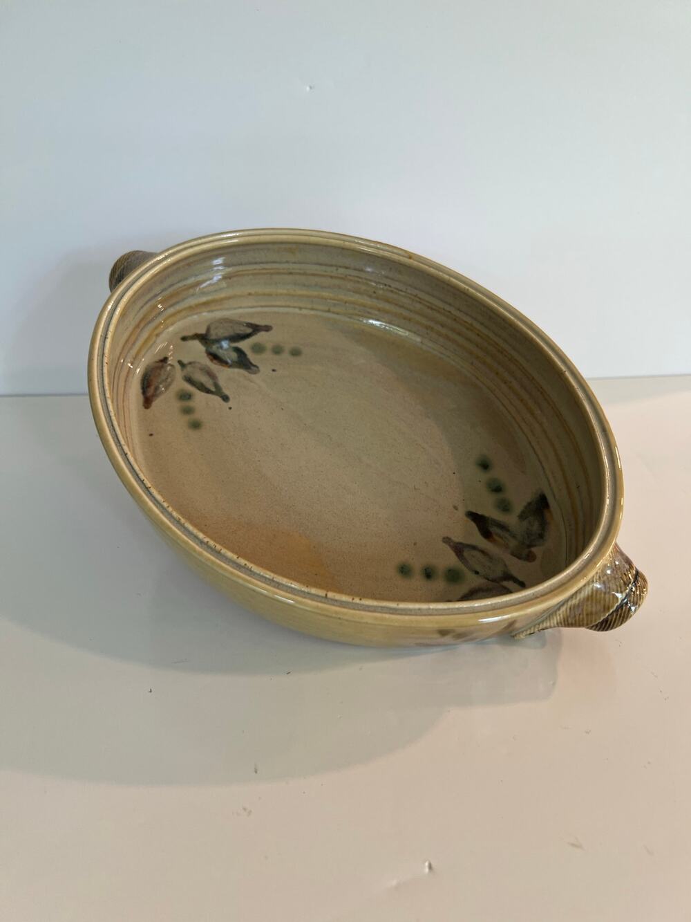 Beautiful Glazed Pottery Two Handle Serving Dish One of a Kind Vintage JL